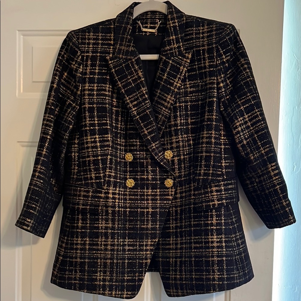 Elegant Black and Gold Plaid Blazer